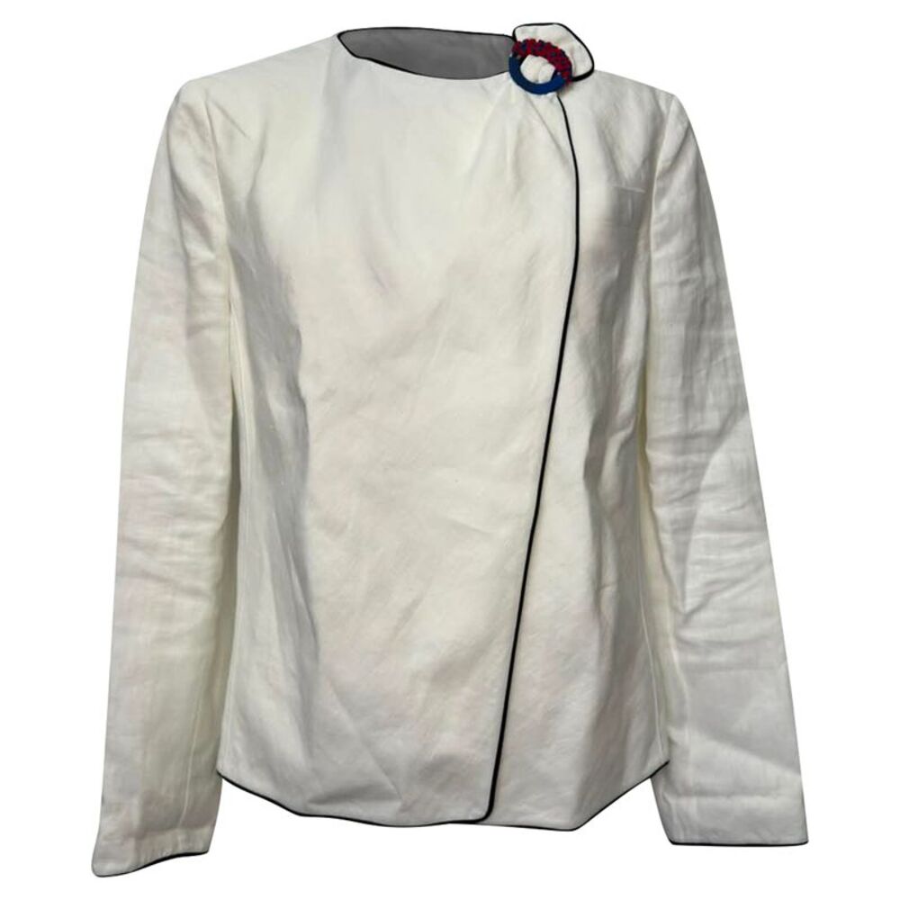 Giorgio Armani Appliqued Blazer in White Linen